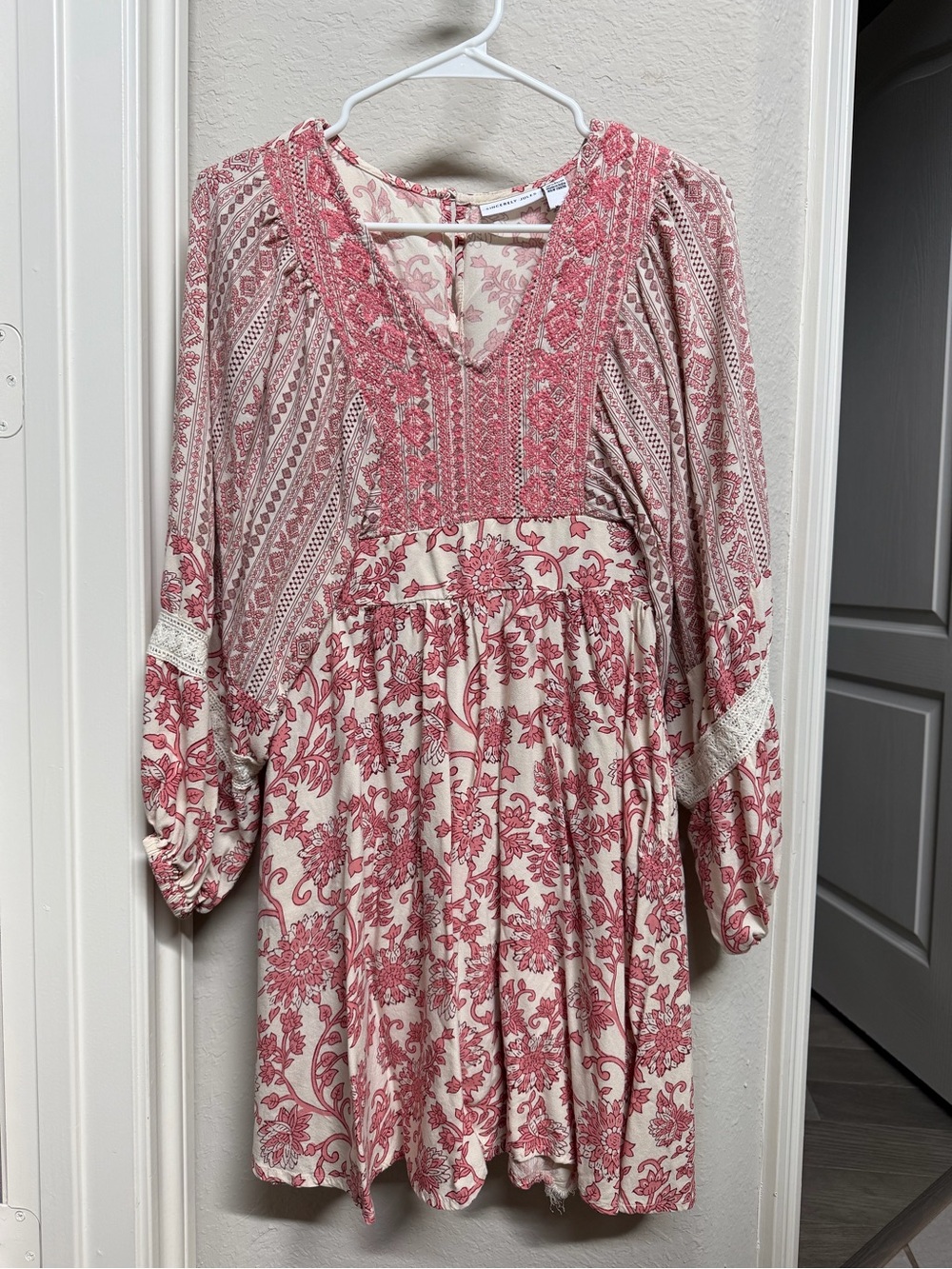 Sincerely Jules Cream and Rose Pink Floral Boho Dress